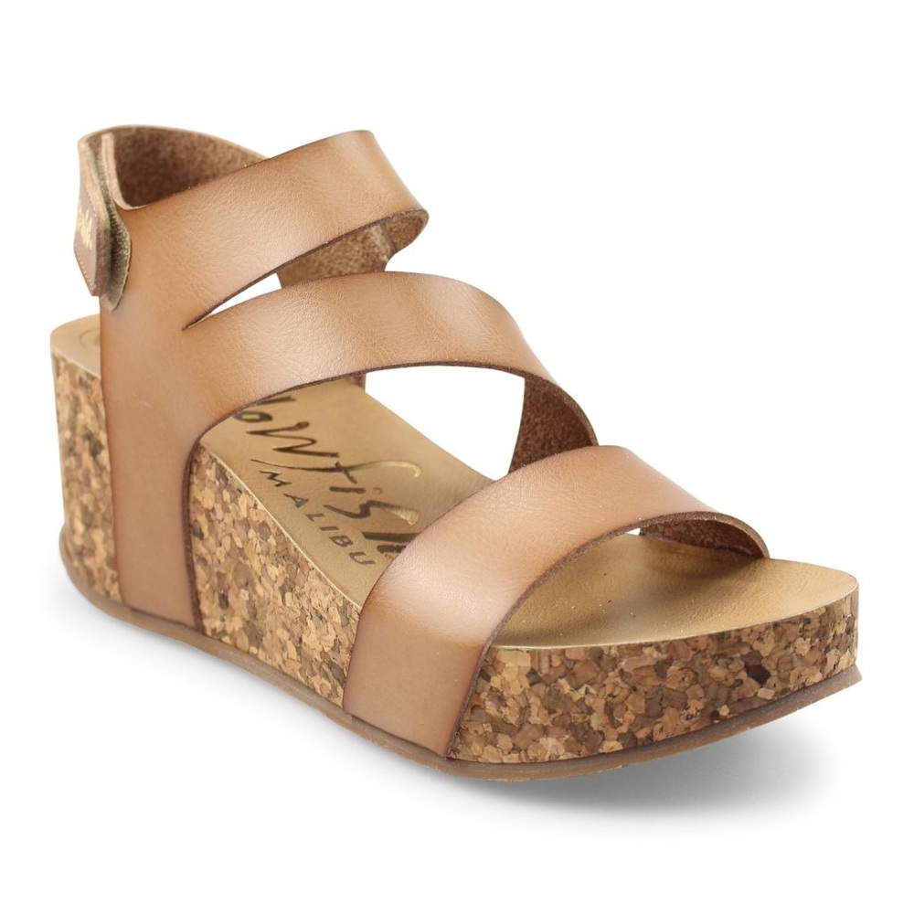 NWOB Blowfish LeeLee Leather Cork Wedge Sandals Brown Size 10